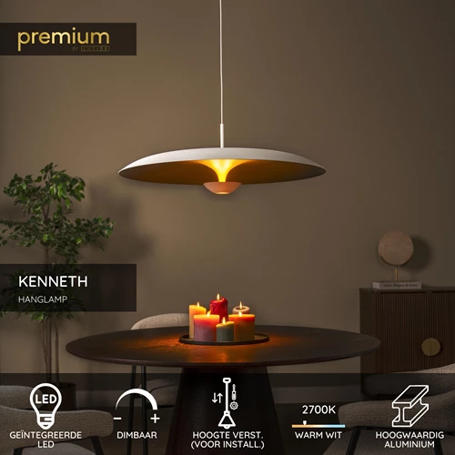Lucide KENNETH - Hanglamp - Ø 80 cm - LED Dimb. - 1x22W 2700K - Wit | Premium - USP